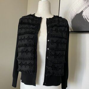 Button-Down Sweater/Jacket with Lace and Eyelash Fringe